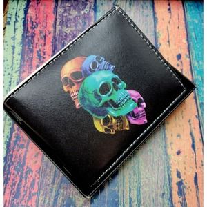 Five Skull Wallet Bi-Fold 2 sided Printed faux leather in gift box Multicolore